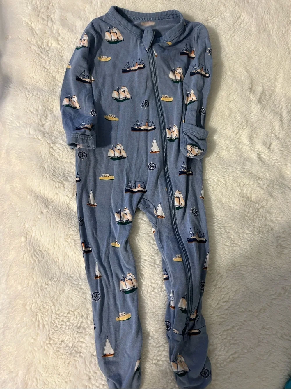 Kyte BABY Light Blue Sailboat Print Footed One-Piece